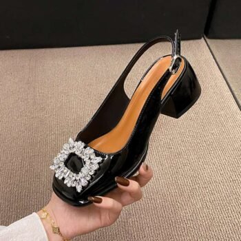Rhinestone Thick Heel Closed Toe Sandals